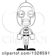 Poster, Art Print Of Cartoon Black And White Skinny Sad Futuristic Space Robot