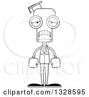 Poster, Art Print Of Cartoon Black And White Skinny Sad Robot Professor