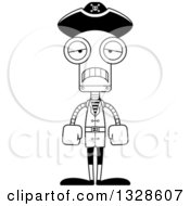 Lineart Clipart Of A Cartoon Black And White Skinny Sad Pirate Robot Royalty Free Outline Vector Illustration