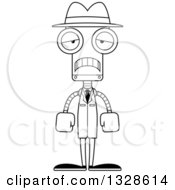 Poster, Art Print Of Cartoon Black And White Skinny Sad Robot Detective