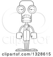 Poster, Art Print Of Cartoon Black And White Skinny Sad Robot Doctor