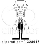 Lineart Clipart Of A Cartoon Black And White Skinny Sad Robot Groom Royalty Free Outline Vector Illustration