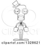 Lineart Clipart Of A Cartoon Black And White Skinny Sad St Patricks Day Robot Royalty Free Outline Vector Illustration