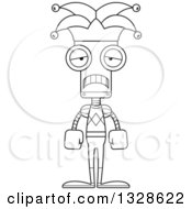 Poster, Art Print Of Cartoon Black And White Skinny Sad Robot Jester