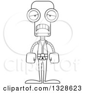 Poster, Art Print Of Cartoon Black And White Skinny Sad Karate Robot