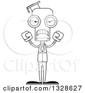 Poster, Art Print Of Cartoon Black And White Skinny Mad Robot Professor