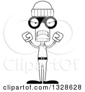 Lineart Clipart Of A Cartoon Black And White Skinny Mad Robot Robber Royalty Free Outline Vector Illustration