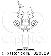 Lineart Clipart Of A Cartoon Black And White Skinny Mad Wizard Robot Royalty Free Outline Vector Illustration