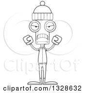 Poster, Art Print Of Cartoon Black And White Skinny Mad Winter Robot