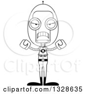 Poster, Art Print Of Cartoon Black And White Skinny Mad Futuristic Robot