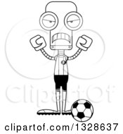 Lineart Clipart Of A Cartoon Black And White Skinny Mad Robot Soccer Player Royalty Free Outline Vector Illustration