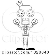 Lineart Clipart Of A Cartoon Black And White Skinny Mad Robot Prince Royalty Free Outline Vector Illustration