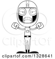 Lineart Clipart Of A Cartoon Black And White Skinny Mad Robot Race Car Driver Royalty Free Outline Vector Illustration