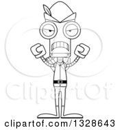 Lineart Clipart Of A Cartoon Black And White Skinny Mad Robin Hood Robot Royalty Free Outline Vector Illustration