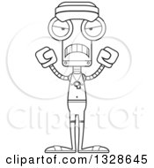 Lineart Clipart Of A Cartoon Black And White Skinny Mad Robot Lifeguard Royalty Free Outline Vector Illustration