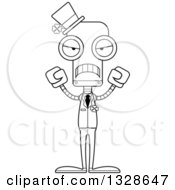 Lineart Clipart Of A Cartoon Black And White Skinny Mad St Patricks Day Robot Royalty Free Outline Vector Illustration