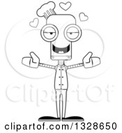 Poster, Art Print Of Cartoon Black And White Skinny Chef Robot With Open Arms And Hearts