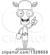 Poster, Art Print Of Cartoon Black And White Skinny Hermes Robot With An Idea