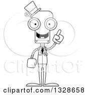 Lineart Clipart Of A Cartoon Black And White Skinny Irish St Patricks Day Robot With An Idea Royalty Free Outline Vector Illustration
