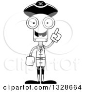 Poster, Art Print Of Cartoon Black And White Skinny Pirate Robot With An Idea