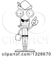 Lineart Clipart Of A Cartoon Black And White Skinny Robot With An Idea Royalty Free Outline Vector Illustration