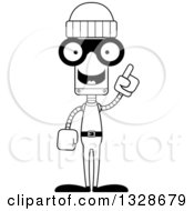 Poster, Art Print Of Cartoon Black And White Skinny Robber Robot With An Idea