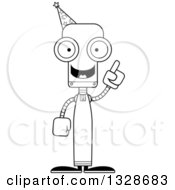 Lineart Clipart Of A Cartoon Black And White Skinny Wizard Robot With An Idea Royalty Free Outline Vector Illustration