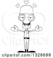 Poster, Art Print Of Cartoon Black And White Skinny Robot Soldier With Open Arms And Hearts