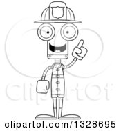 Poster, Art Print Of Cartoon Black And White Skinny Robot Firefighter With An Idea