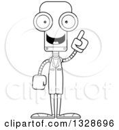 Poster, Art Print Of Cartoon Black And White Skinny Robot Doctor With An Idea