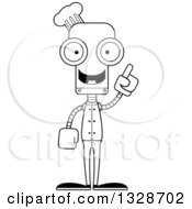 Lineart Clipart Of A Cartoon Black And White Skinny Robot Chef With An Idea Royalty Free Outline Vector Illustration