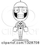 Poster, Art Print Of Cartoon Black And White Skinny Mad Robot Astronaut