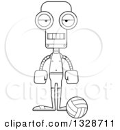 Poster, Art Print Of Cartoon Black And White Skinny Mad Robot Volleyball Player