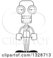 Lineart Clipart Of A Cartoon Black And White Skinny Mad Business Robot Royalty Free Outline Vector Illustration