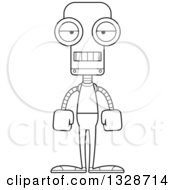 Lineart Clipart Of A Cartoon Black And White Skinny Mad Casual Robot Royalty Free Outline Vector Illustration
