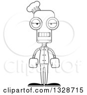 Lineart Clipart Of A Cartoon Black And White Skinny Mad Robot Chef Royalty Free Outline Vector Illustration