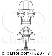 Lineart Clipart Of A Cartoon Black And White Skinny Mad Robot Construction Worker Royalty Free Outline Vector Illustration