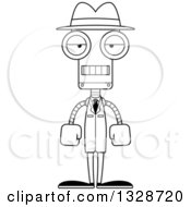 Poster, Art Print Of Cartoon Black And White Skinny Mad Detective Robot