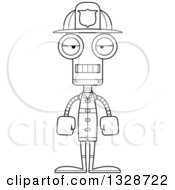 Poster, Art Print Of Cartoon Black And White Skinny Mad Robot Firefighter
