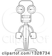 Lineart Clipart Of A Cartoon Black And White Skinny Mad Robot In Pajamas Royalty Free Outline Vector Illustration