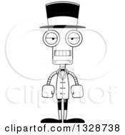 Lineart Clipart Of A Cartoon Black And White Skinny Mad Robot Circus Ringmaster Royalty Free Outline Vector Illustration
