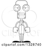 Poster, Art Print Of Cartoon Black And White Skinny Mad Robot Scientist