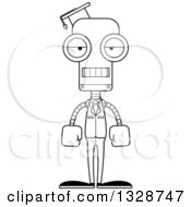 Lineart Clipart Of A Cartoon Black And White Skinny Mad Robot Professor Royalty Free Outline Vector Illustration