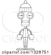 Poster, Art Print Of Cartoon Black And White Skinny Bored Robot In Winter Clothes