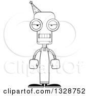 Lineart Clipart Of A Cartoon Black And White Skinny Bored Wizard Robot Royalty Free Outline Vector Illustration