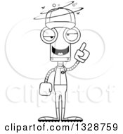 Lineart Clipart Of A Cartoon Black And White Skinny Drunk Or Dizzy Robot Baseball Player Royalty Free Outline Vector Illustration