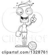 Lineart Clipart Of A Cartoon Black And White Skinny Dizzy Or Drunk Robot Beach Volleyball Player Royalty Free Outline Vector Illustration