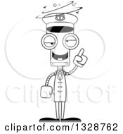 Lineart Clipart Of A Cartoon Black And White Skinny Drunk Or Dizzy Robot Boat Captain Royalty Free Outline Vector Illustration