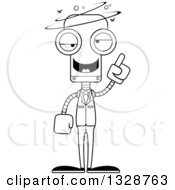 Lineart Clipart Of A Cartoon Black And White Skinny Drunk Or Dizzy Business Robot Royalty Free Outline Vector Illustration