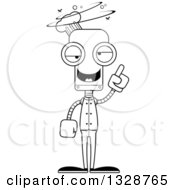 Lineart Clipart Of A Cartoon Black And White Skinny Drunk Or Dizzy Robot Chef Royalty Free Outline Vector Illustration